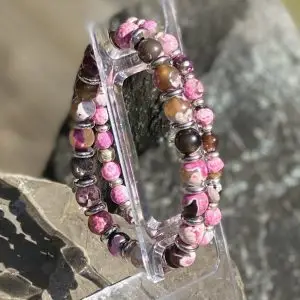 Armbanden JaXX rose Multicolor 6/8 mm met RVS spacers