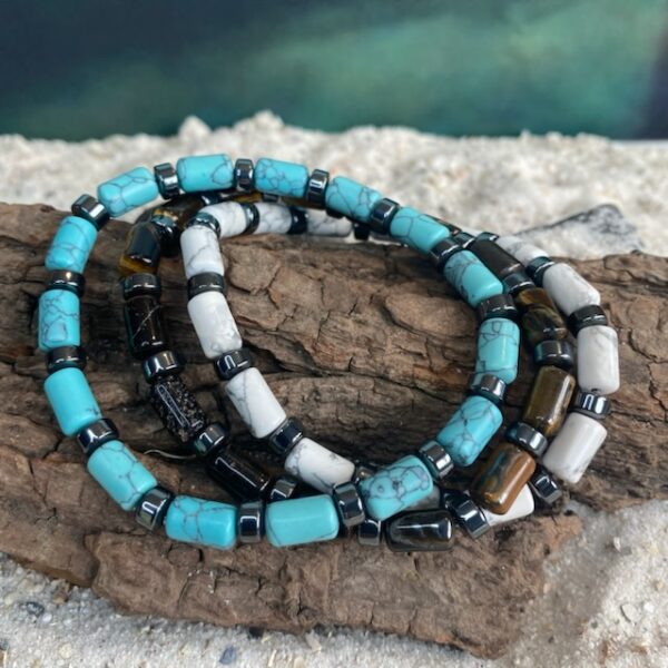 Armband Cilindervorm 6 x 10mm Turquoise met Hematiet