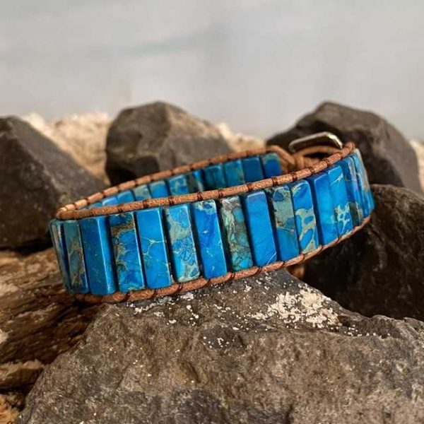 Ibiza armband leder met natuurstenen Blauw