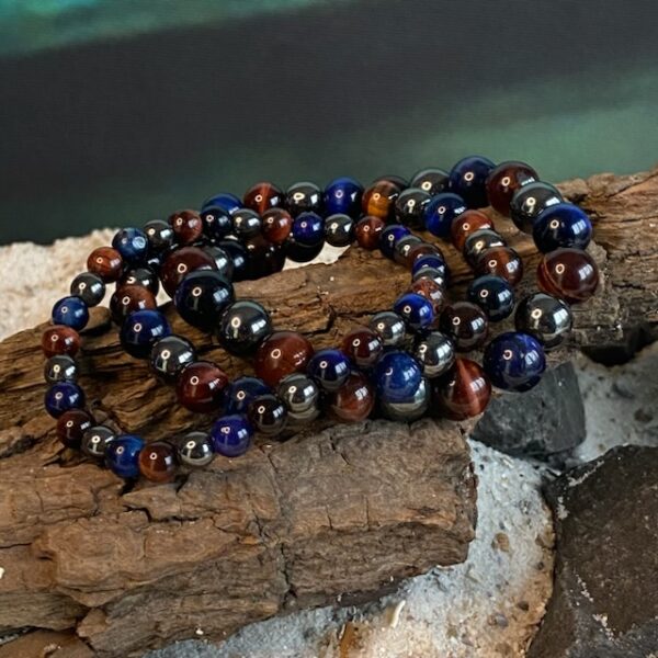 Kralen armbandset a 3 armbanden Tijgeroog/Hematiet 6/8/10 mm Blauw/Bruin