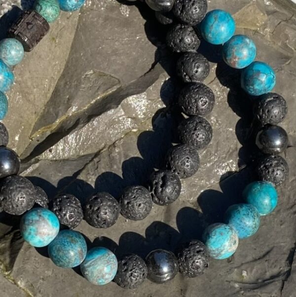 Armbandset 2-delig 10 mm lavasteen met Turquoise
