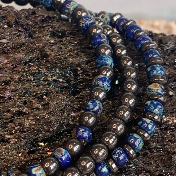 Miyuki Picasso armbandset 3-delig Blauw 4mm met Hematiet balletjes 4mm en schijfjes