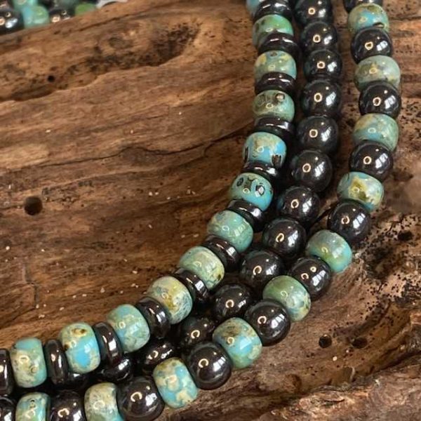 Miyuki Picasso armbanden 4mm met Hematiet spacers turquoise