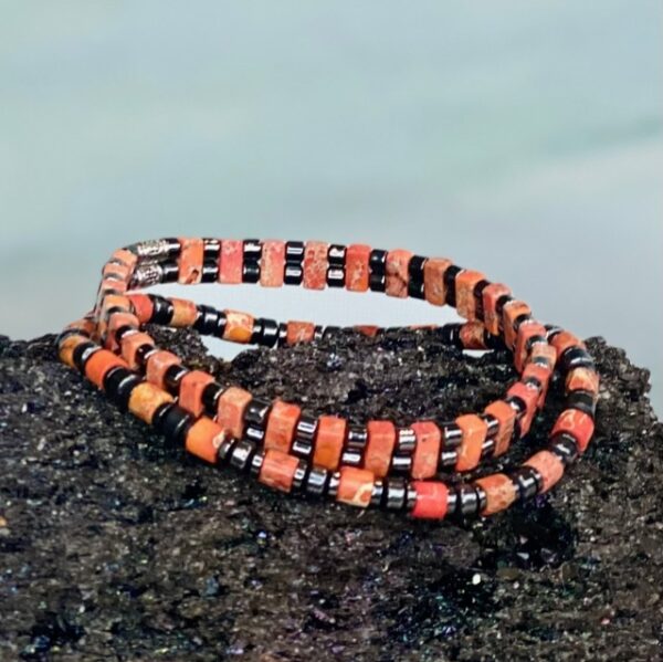 Armbandset Finesse Oranje met Heishi kralen en Hematiet