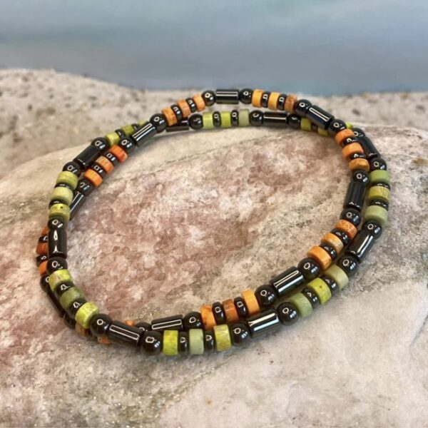 Armbandset heishi kralen 4mm orange/groen met hematiet