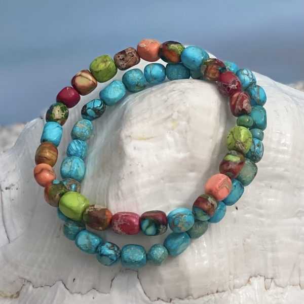 Armband The beads of Hapiness set a 2 multicolor rood, oranje, groen en turquoise