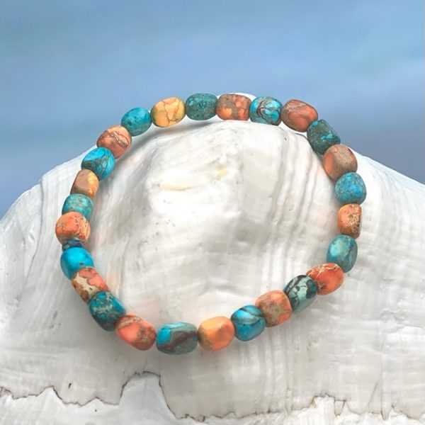 Armband The beads of Hapiness oranje en turquoise