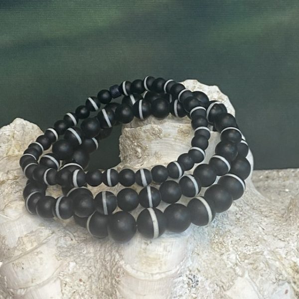 Kralen armband Black Onyx mat met witte streep 6/8 of 10mm