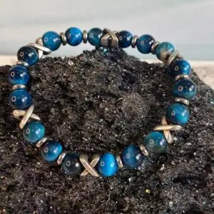 Armband Cross Edelstaal 8mm Tijgeroog turquoise