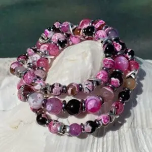 Armbandset JaXX 3-delig Sensation roze 8 en 10 mm met Edelstaal