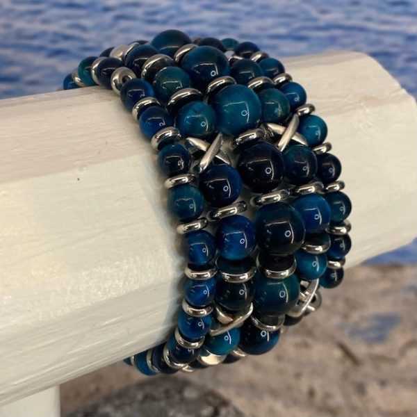 Armbanden set a 5 Cross/JaXX Sensation 6,8 en 10 mm met Edelstaal tijgeroog turquoise