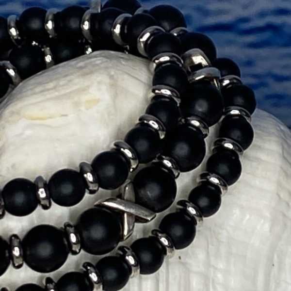 Armbanden JaXX/Cross black onyx mat 6 en 8 mm met Edelstaal