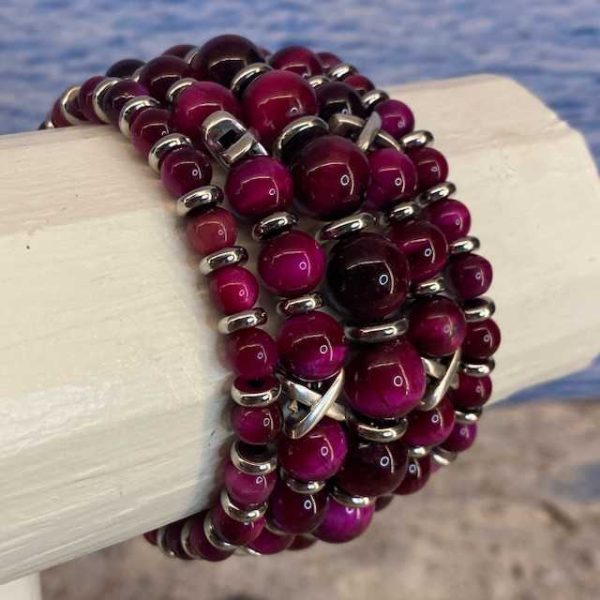 Armbanden set a 5 Cross/JaXX Sensation 6,8 en 10 mm met Edelstaal tijgeroog rood