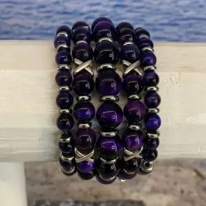 Armbanden set a 5 Cross/JaXX Sensation 6,8 en 10 mm met Edelstaal tijgeroog paars