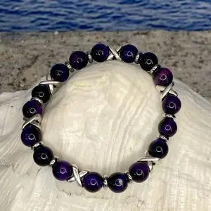 Armband JaXX/Cross tijgeroog paars uitgevoerd met edelstaal.