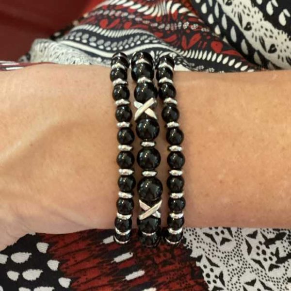 Armbanden set a 3 Cross/JaXX Sensation 6 en 8 mm met Edelstaal in Black Onyx