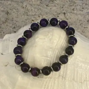 Armband JaXX Tijgeroog paars 10mm met edelstelen spacers
