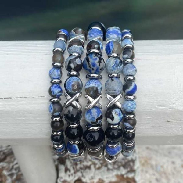 Armbanden set a 5 Cross/JaXX Sensation 6, 8,10,8 en 6 mm met Edelstaal ocean blue