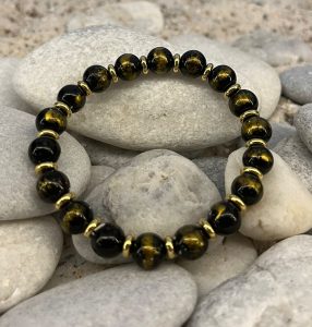 Armband Black Lapis Lazuli 8 mm met Edelstalen spacers