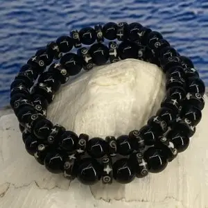 Armband Black Onyx met Boeddhistische Matra’s 8 en/of 10mm