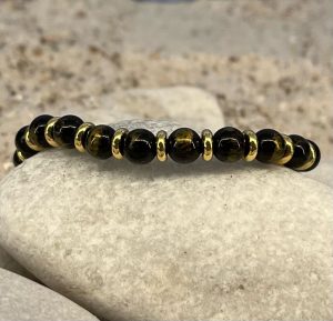 Armband Black Lapis Lazuli 6 mm met Edelstalen spacers
