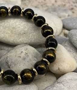 Armband Black Lapis Lazuli 8 mm met Edelstalen spacers