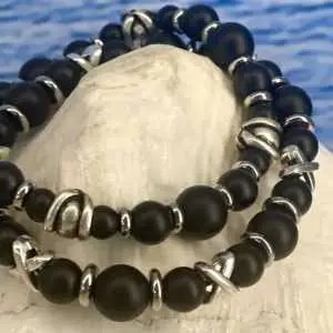 Armband JaXX 6, 8, 10, 8, 6 mm Black Onyx Mat uitgevoerd met edelstaal