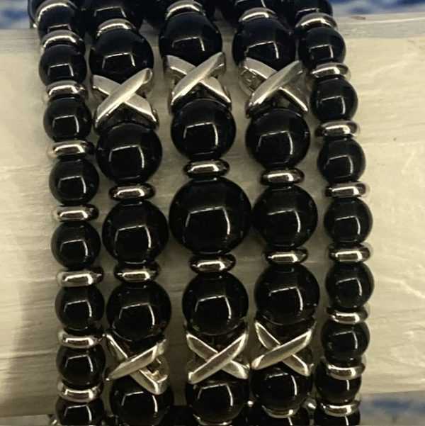 Armbanden set a 5 JaXX Black Onyx 6/8/10/8/6 mm met Edelstaal