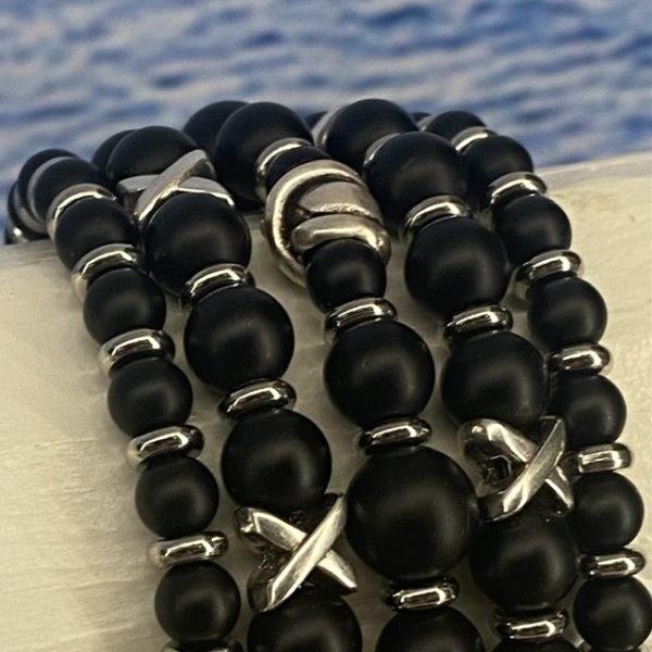 Armbanden set a 5 JaXX Black Onyx mat 6/8/10/8/6 mm met Edelstaal