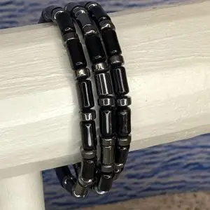Armbandset 3-delig Inner Flow Cilindervorm 6 x 10mm Black Agaat en Hematiet combi