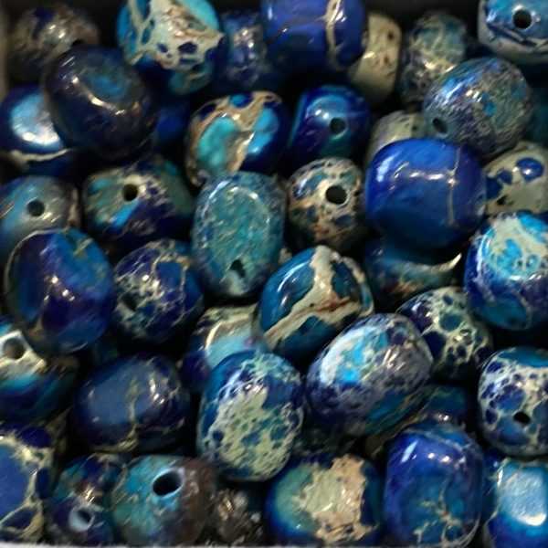 Ketting Happy Beads 55 cm blauw gemêleerd met keizerlijke natuursteen kralen met Hematiet spacers