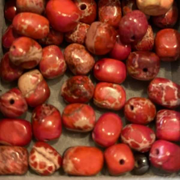 Ketting Happy Beads 55 cm rood met keizerlijke natuursteen kralen met Hematiet spacers