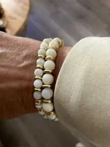 Armbandset JaXX kralen Agaath wit/marmerlook 8mm en Edelstaal kleur goud