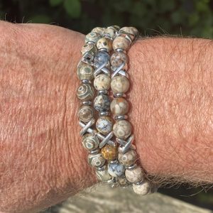 Armbandset 3-delig Vintage Tibetaanse Agaat 8mm Naturel