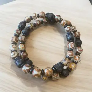 Armbandset Jetsun Tibetaans Agaat 8mm Brown Eye met ebbenhout