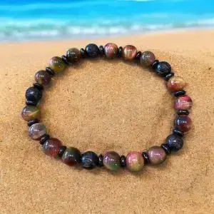 Armbandset Wangyal Tibetaans Tijgeroog Multicolor met Ebbenhout 8mm