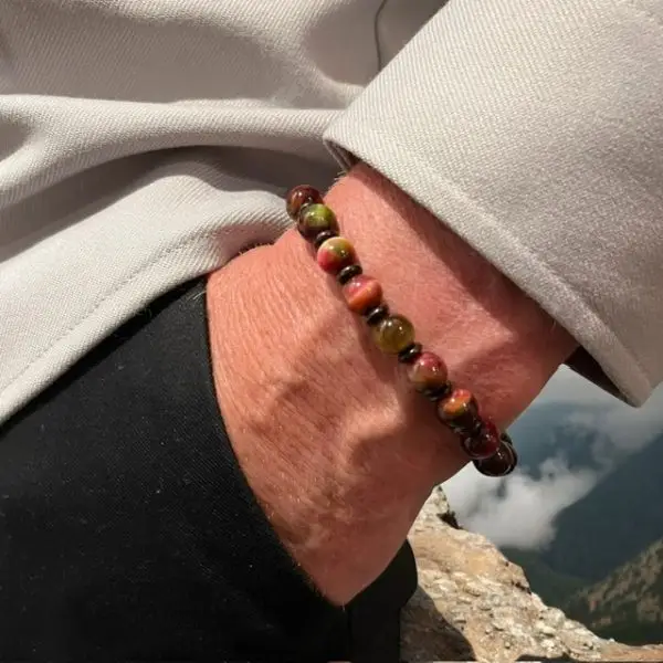 Armbandset Wangyal Tibetaans Tijgeroog Multicolor met Ebbenhout 8 en 10mm - Afbeelding 2
