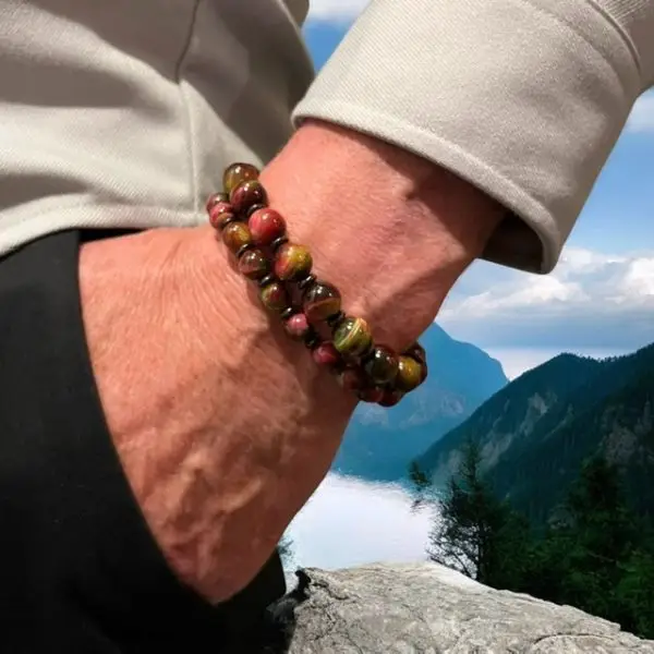Armbandset Wangyal Tibetaans Tijgeroog Multicolor met Ebbenhout 8 en 10mm