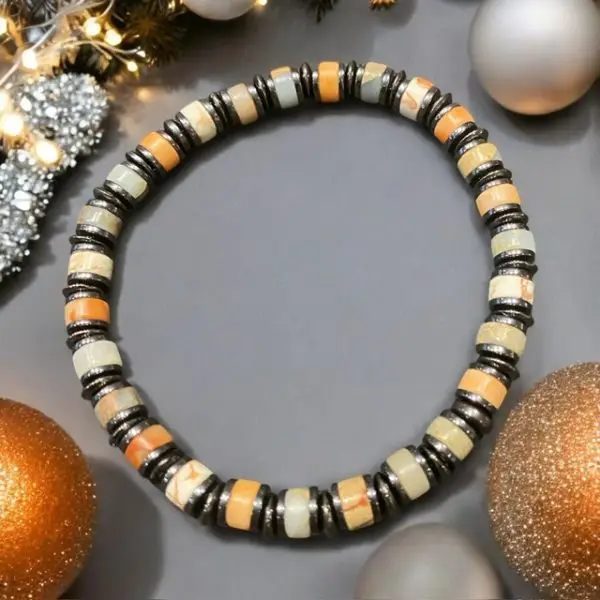 Armband Jackson met Platte kralen Ibiza Sunrise 6 mm en Hematiet