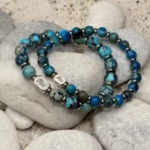 JaXX Armband Jaspis Ocean blue met Sterling zilveren eindbead