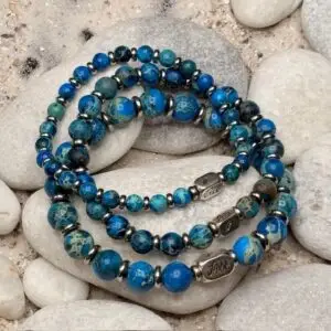 JaXX armband met blauwe Keizerlijke Jaspis AAA 6,8 en 10mm met Sterling zillveren eindbead