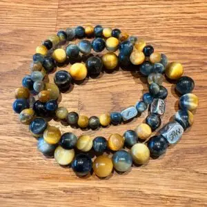 JaXX armband Tijgeroog multicolor blauw AAAA 6,8 en 10mm met Sterling zillveren eindbead