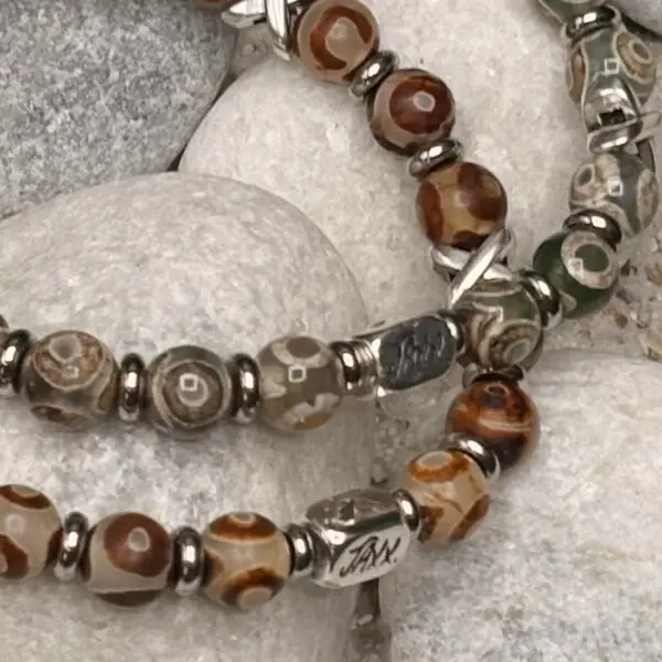 JaXX armband Cross Tibetaanse Agaat 8mm Brown & Green Eye met Sterling zilveren eindbead - Afbeelding 2