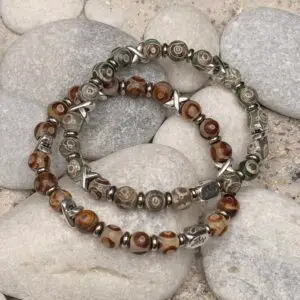 JaXX armband Cross Tibetaanse Agaat 8mm Brown & Green Eye met Sterling zilveren eindbead
