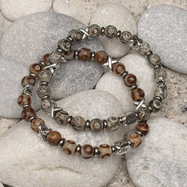 JaXX armband Cross Tibetaanse Agaat 8mm Brown & Green Eye met Sterling zilveren eindbead