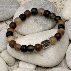JaXX armband Coffee Agaath 10 mm met  Sterling zilveren eindbead