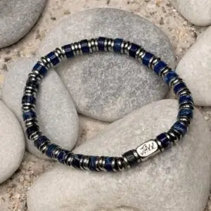 JaXX Armband model Jackson blauw gemeleerd met Sterling zilveren eindbead