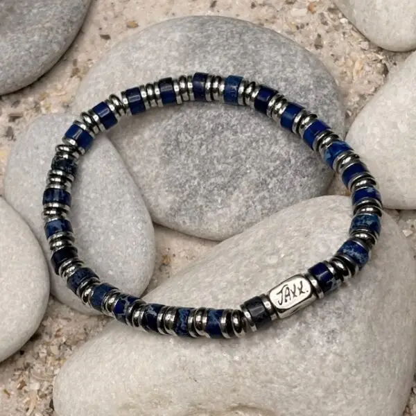 JaXX Armband model Jackson blauw gemeleerd met Sterling zilveren eindbead