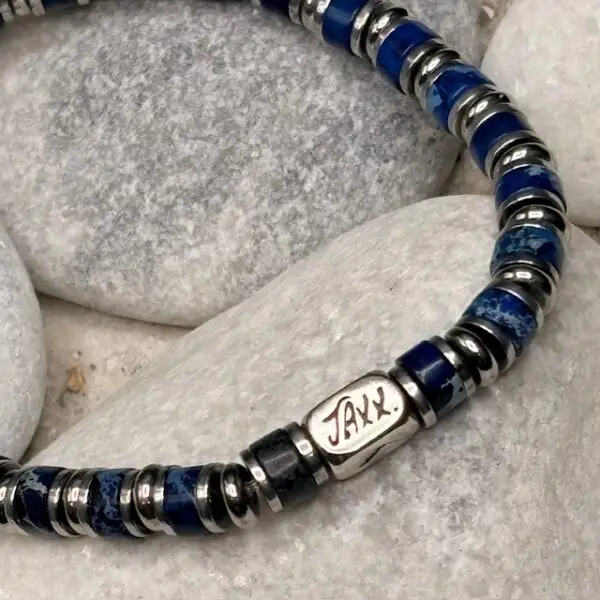 JaXX Armband model Jackson blauw gemeleerd met Sterling zilveren eindbead - Afbeelding 2
