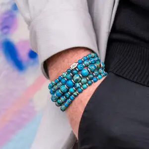 JaXX armband 6,8 en 10 mm AAA Imperial Jasper  zeeblauw met Sterling zilveren eindbead